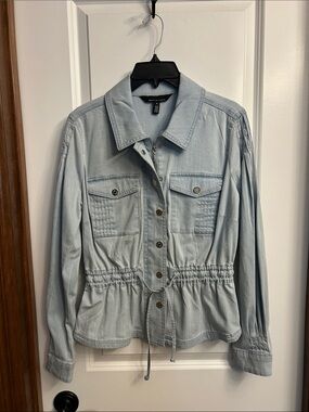 White House Black Market Light Blue Denim Drawstring Jacket Utility Anorak